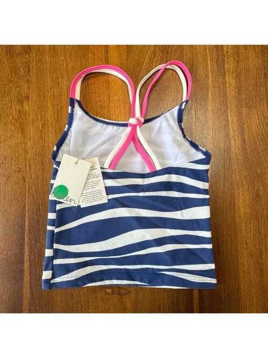 MINI BODEN Zebra Stripe Tankini Swim Top Girls 4-5 NWT Blue Animal Print NEW - Picture 2 of 5